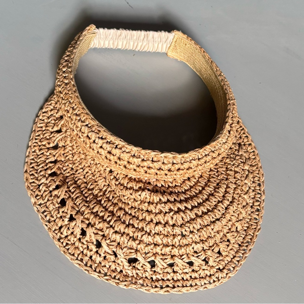 Braided Rattan Straw Sun Visor Elastic Back Trendy Tennis Prep Hat - Picture 5 of 9
